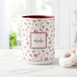 Roze Girly Cowgirl Western Pattern Monogrammed Mok