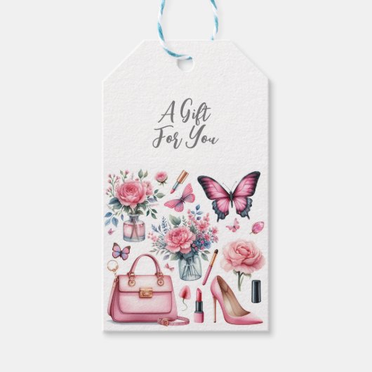 Roze Girly Elegant Chic Verjaardag van de Vrouw Cadeaulabel (Voorkant)