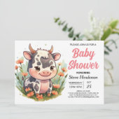 Roze Girly Elegant Koe Baby shower Kaart (Staand voorkant)