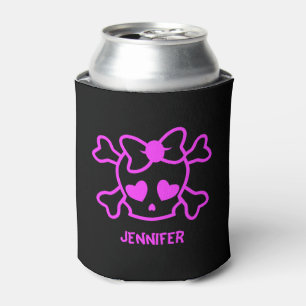 Roze girly emoschedel met boog blikjeskoeler