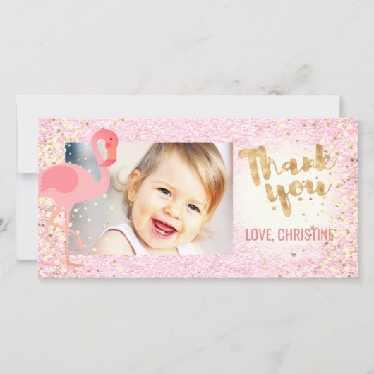 roze girly flamingo tropisch dank u bedankkaart (Voorkant)