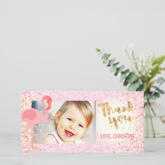 roze girly flamingo tropisch dank u bedankkaart (Staand voorkant)