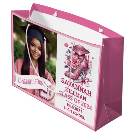 Roze Girly Foto Aangepaste Luxe Afstuderen Groot Cadeauzakje (Achterkant Gekanteld)