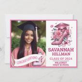 Roze Girly Foto Aangepaste Luxe Afstuderen Kaart (Voorkant)