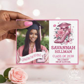 Roze Girly Foto Aangepaste Luxe Afstuderen Kaart