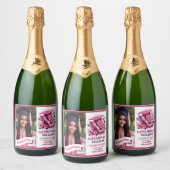Roze Girly Foto Afstuderen Gefeliciteerd Sparkling Wijnetiket (Flessen)