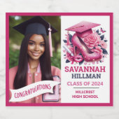 Roze Girly Foto Afstuderen Gefeliciteerd Sparkling Wijnetiket (Enkel label)