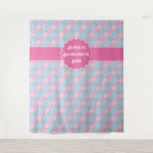 Roze girly gingham plaid bachelorette Tapestry Wandkleed