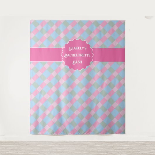 Roze girly gingham plaid bachelorette Tapestry Wandkleed (Voorkant)