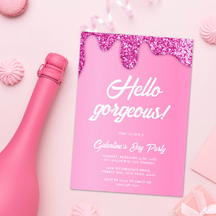 Roze Girly Glitter Prachtige Galentine's Day Party Kaart