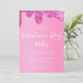 Roze Girly Glitter Valentijnsdag Party Kaart (Staand voorkant)