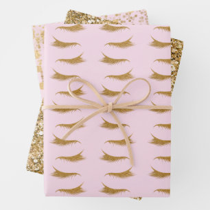 Roze Girly Gold Glam Glitter Wimpers Inpakpapier Vel
