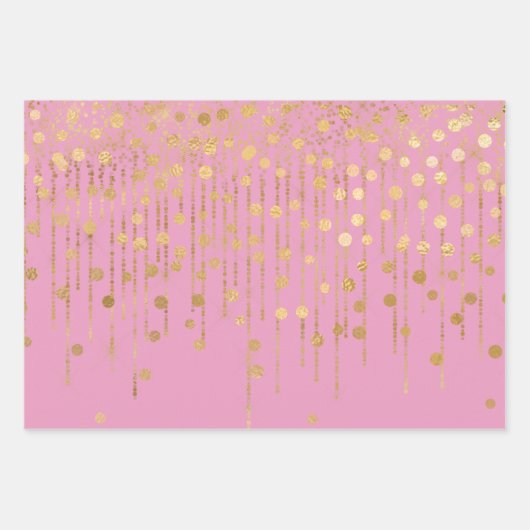 Roze Girly Gold Glam Glitter Wimpers Inpakpapier Vel (Voorkant 3)