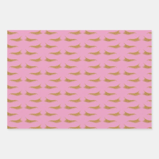 Roze Girly Gold Glam Glitter Wimpers Inpakpapier Vel (Voorkant)