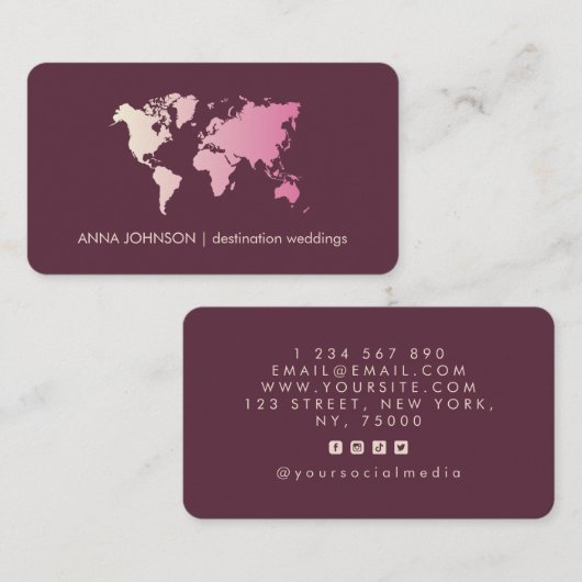 Roze, Girly Gradient Wereldkaart Global Travel Age Visitekaartje (Voorkant / Achterkant)