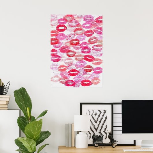 Roze Girly Kisses Poster (Thuiskantoor)
