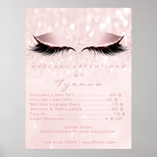 Roze Girly Makeup Eyes Lashes Extension Price List Poster (Voorkant)