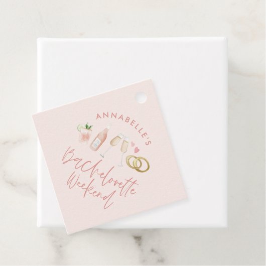 Roze girly moderne champagne script bachelorette bedankjes labels (In situ)