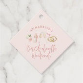 Roze girly moderne champagne script bachelorette bedankjes labels (Voorkant)