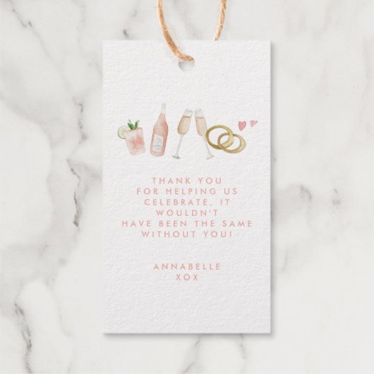 Roze girly moderne champagne script bachelorette cadeaulabels (Achterkant)