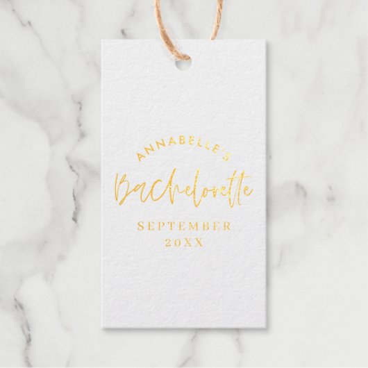 Roze girly moderne champagne script bachelorette cadeaulabels (Voorkant)