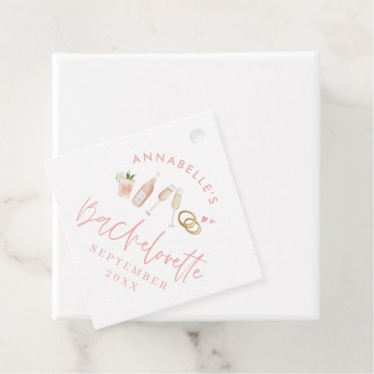 Roze girly moderne champagne script bachelorette f bedankjes labels (In situ)