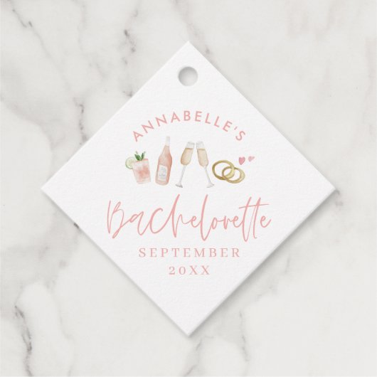 Roze girly moderne champagne script bachelorette f bedankjes labels (Voorkant)