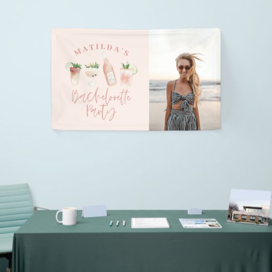 Roze girly moderne drink vrijgezellenfeest foto spandoek (Beurs)