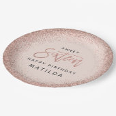 Roze girly moderne glitter 16e verjaardagsfeest papieren bordje (Gekanteld)
