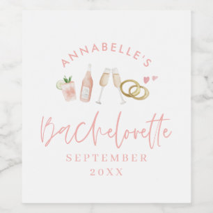 Roze girly moderne mousserende wijn bachelorette s etiket