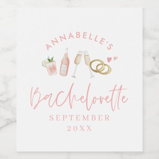 Roze girly moderne mousserende wijn bachelorette s etiket (Enkel label)