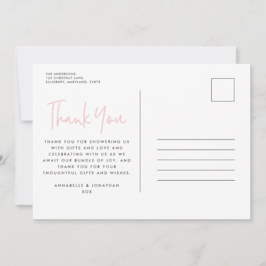 Roze girly moderne typografie stijlvol dank u kaart (Achterkant)