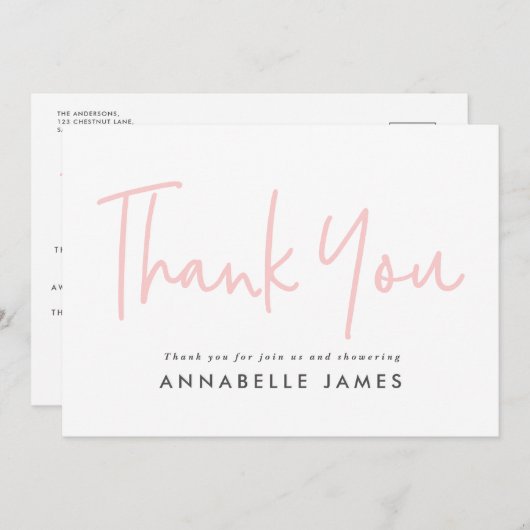 Roze girly moderne typografie stijlvol dank u kaart (Voorkant / Achterkant)