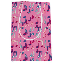Roze girly muziek zwart-wit cadeau tas medium cadeauzakje