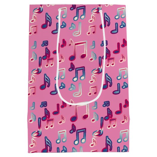 Roze girly muziek zwart-wit cadeau tas medium cadeauzakje (Achterkant)
