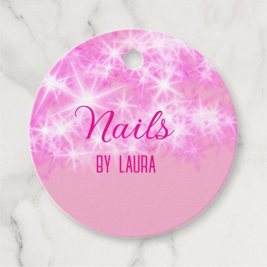 Roze girly pastel glitter nagels voeg naam website bedankjes labels (Voorkant)
