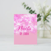 Roze girly pastel glitter nagels voeg naam website briefkaart (Staand voorkant)