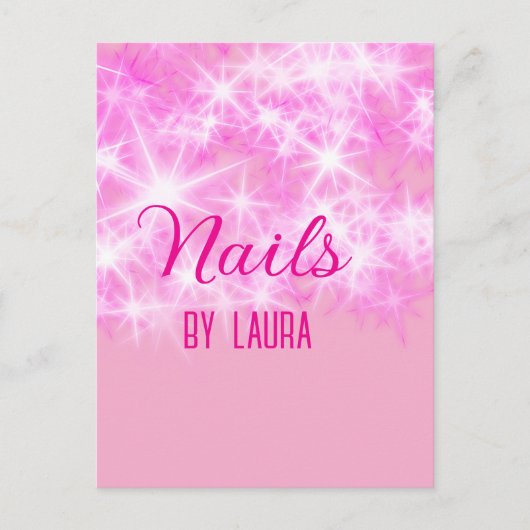 Roze girly pastel glitter nagels voeg naam website briefkaart (Voorkant)