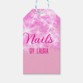 Roze girly pastel glitter nagels voeg naam website cadeaulabel