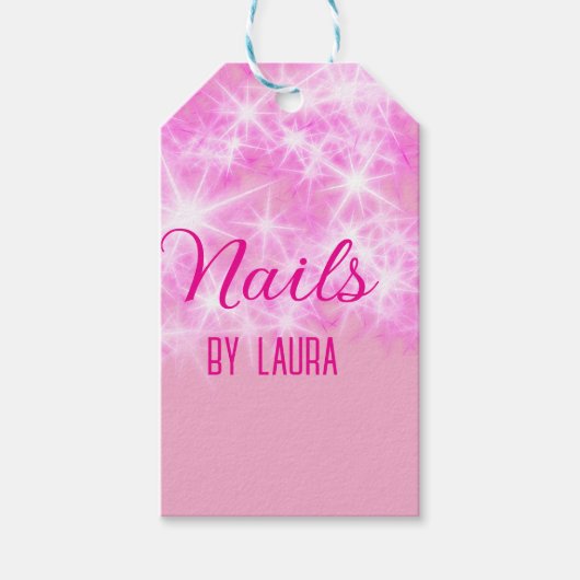 Roze girly pastel glitter nagels voeg naam website cadeaulabel (Voorkant)