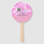 Roze girly pastel glitter nagels voeg naam website handwaaier (Achterkant)