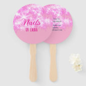 Roze girly pastel glitter nagels voeg naam website handwaaier (Voorkant en achterkant)