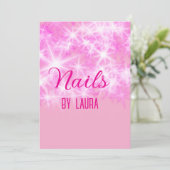 Roze girly pastel glitter nagels voeg naam website kaart (Staand voorkant)