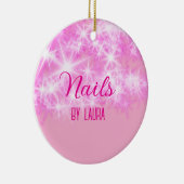 Roze girly pastel glitter nagels voeg naam website keramisch ornament (Rechts)