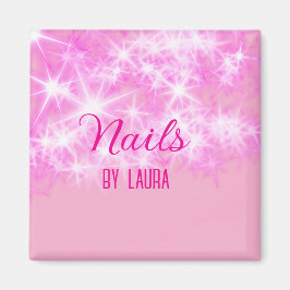Roze girly pastel glitter nagels voeg naam website magneet