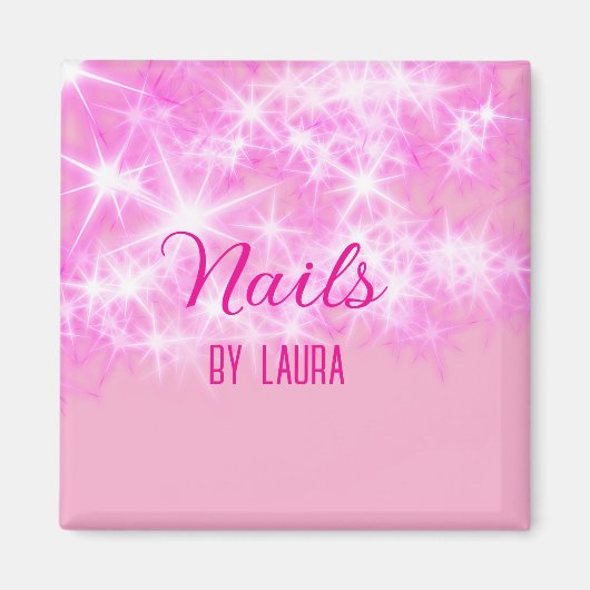 Roze girly pastel glitter nagels voeg naam website magneet (Voorkant)