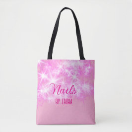 Roze girly pastel glitter nagels voeg naam website tote bag