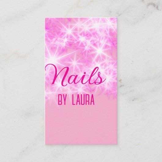 Roze girly pastel glitter nagels voeg naam website visitekaartje (Voorkant)