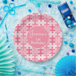 Roze Girly Puzzel Stukken Papieren Bordje