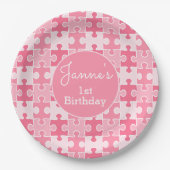 Roze Girly Puzzel Stukken Papieren Bordje (Voorkant)